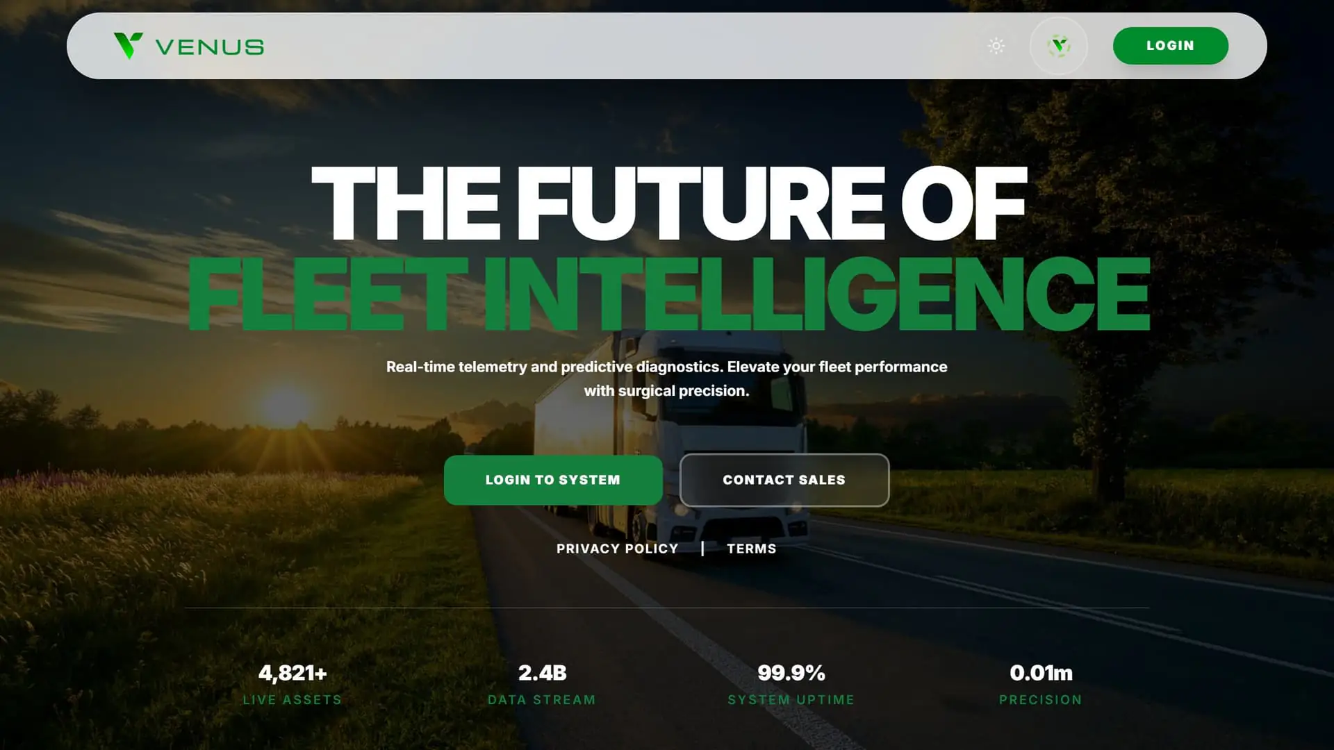 Venus AI Fleet Management homepage, built by AxoraOrbit